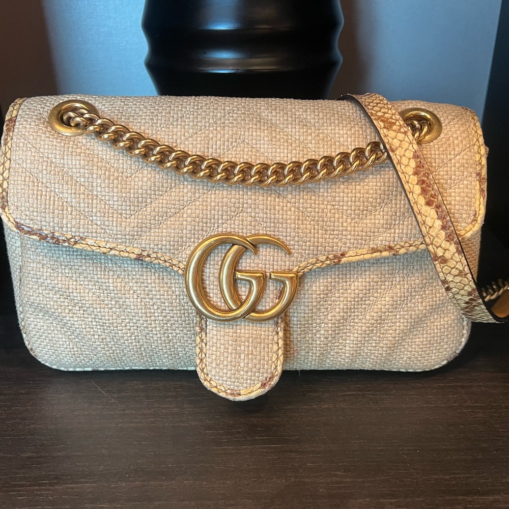 Gucci Marmont small raffia crossbody